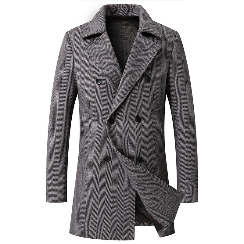 Men's Plaid Double-Breasted Wool Coat