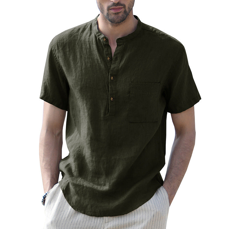Men's Linen Cotton Henley Comfortable T-shirts
