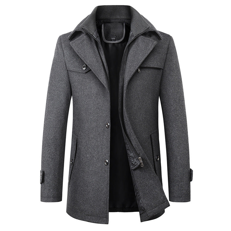 Men's Premium Thick Double Collar Wool Blend Coat