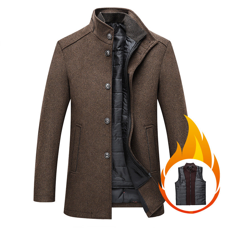 Men's Winter Thicken Double-Layer Wool Coat With Vest