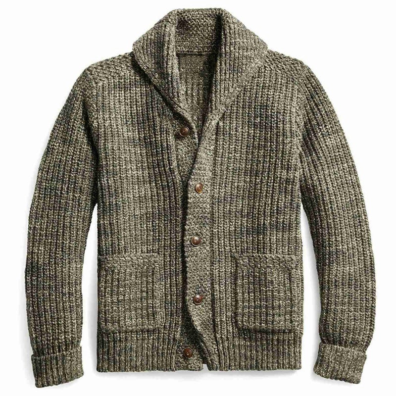 Men's Striped Lapel Zip Knitted Jacket