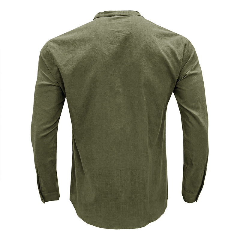 Men‘s Casual Breathable Cotton Linen Long Sleeve Shirt