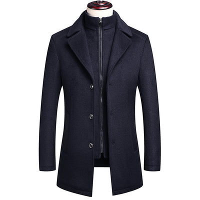 Men's Thick Double Layered Collar Wool Pea Coat