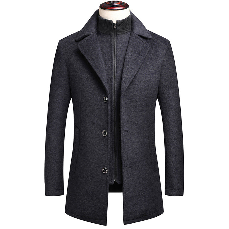 Men's Thick Double Layered Collar Wool Pea Coat