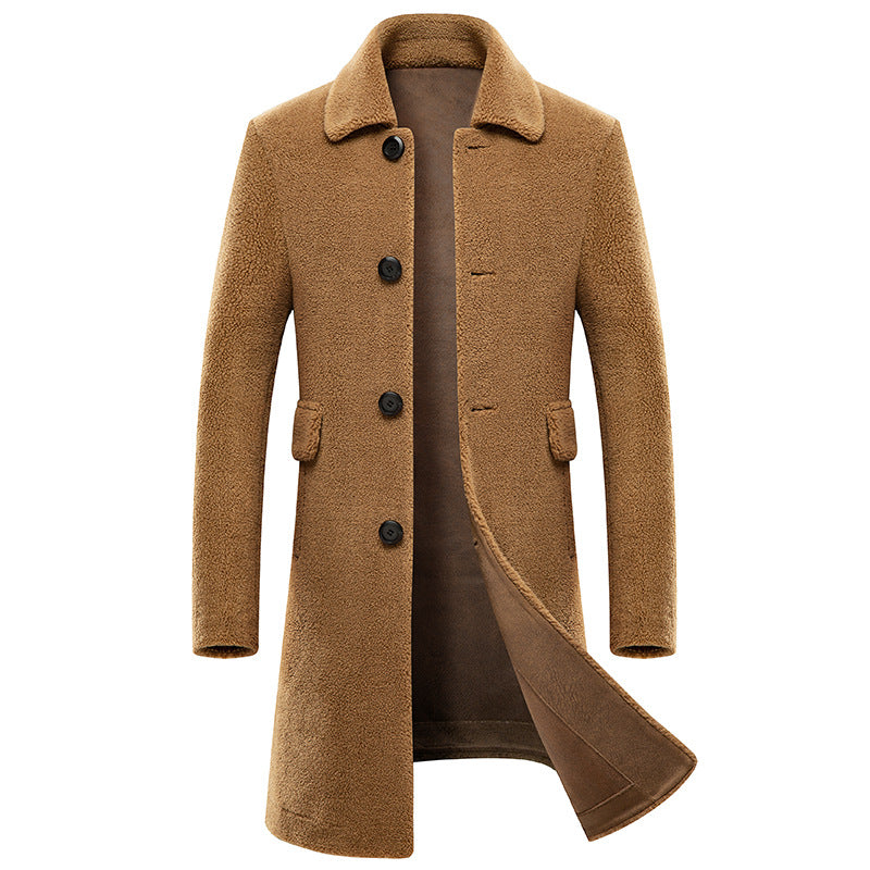 Men's Granulated Wool Long Fur Coat