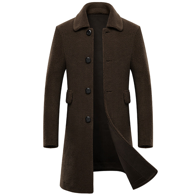 Men's Granulated Wool Long Fur Coat