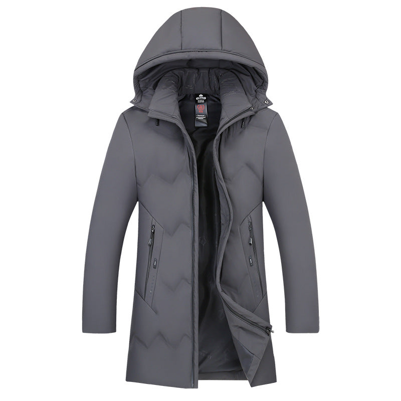 Men's Winter Long Down Jacket With Detachable Hood