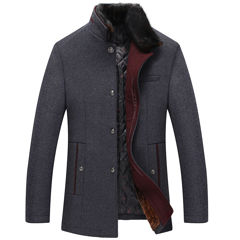 Men's Warm Wool Jacket With Fur Collar