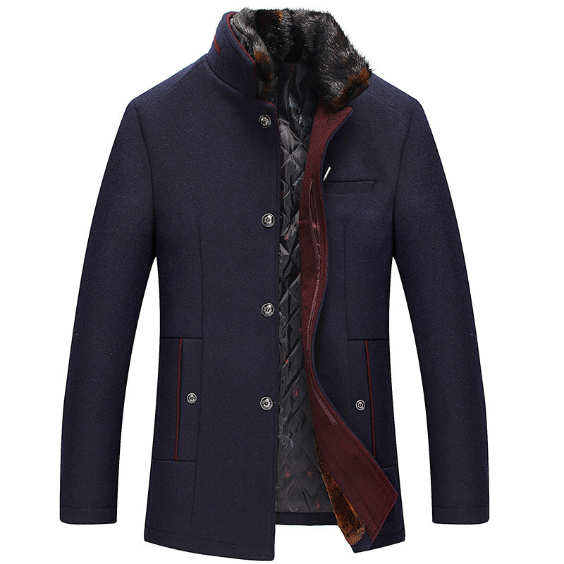 Men's Warm Wool Jacket With Fur Collar