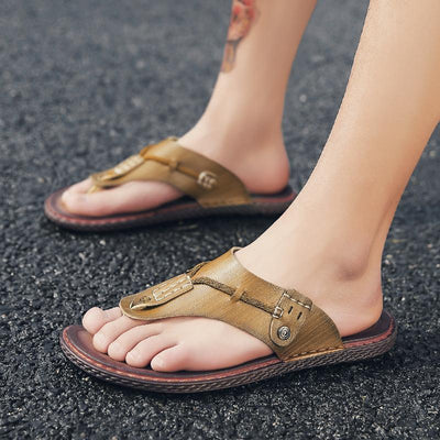 Pearlzone_Men's Open Toe Flip-Flops with Adjustable Strap Buckle