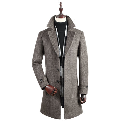 Top Men's Business Long Style Wool Pea Coat