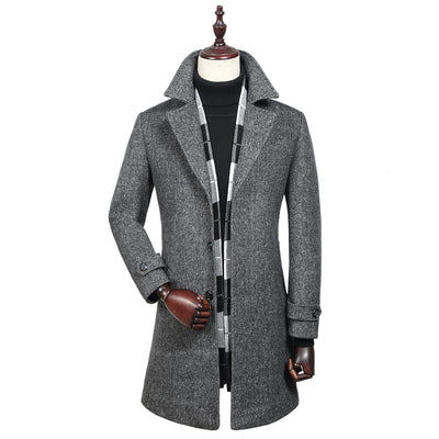 Top Men's Business Long Style Wool Pea Coat