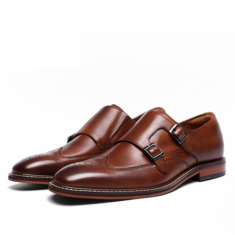 UnisonMen Genuine Leather Brogue Monk Shoes