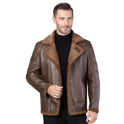 Men's Leather Jacket With Fur Collar #002