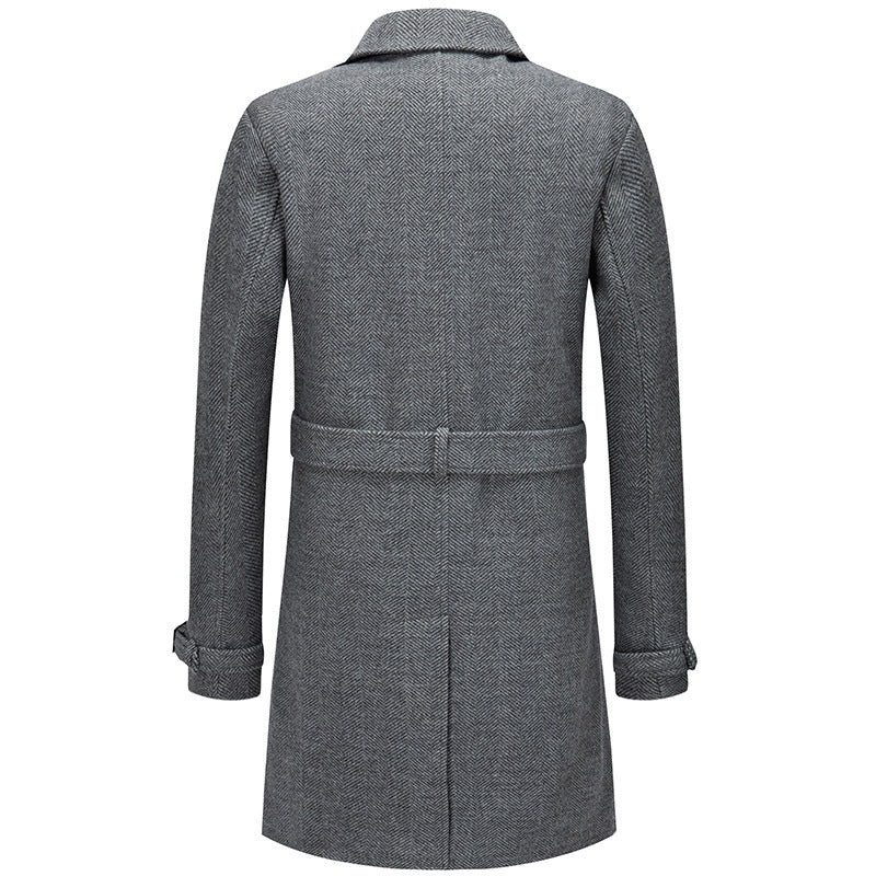 British Men's Belt Long Wool Trench Coat