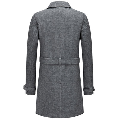 British Men's Belt Long Wool Trench Coat