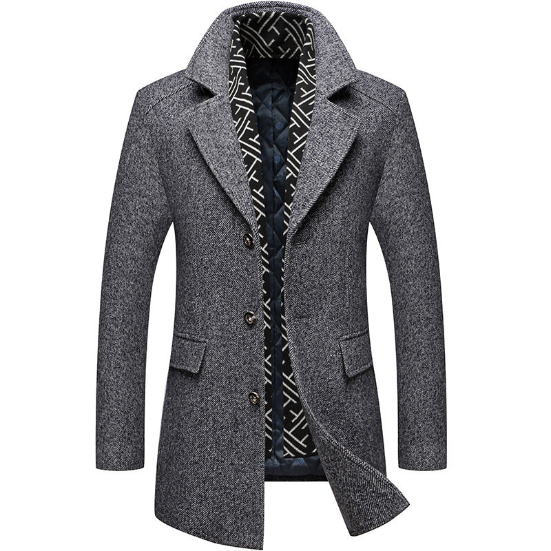 Men's Wool Thicken Trench Coat With Scarf