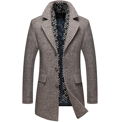 Men's Wool Thicken Trench Coat With Scarf