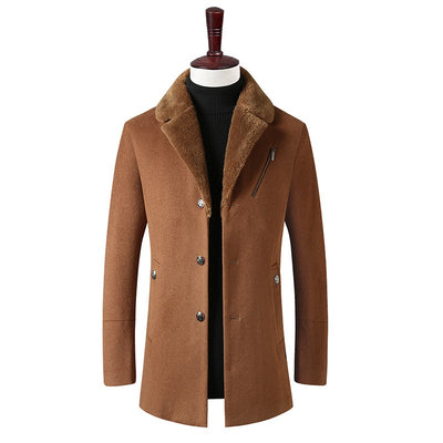 Men's Business Fur Collar Wool Pea Coat