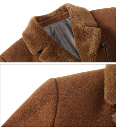Men's Business Fur Collar Wool Pea Coat