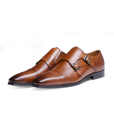 Genuine Leather Double Strap Monk Shoes
