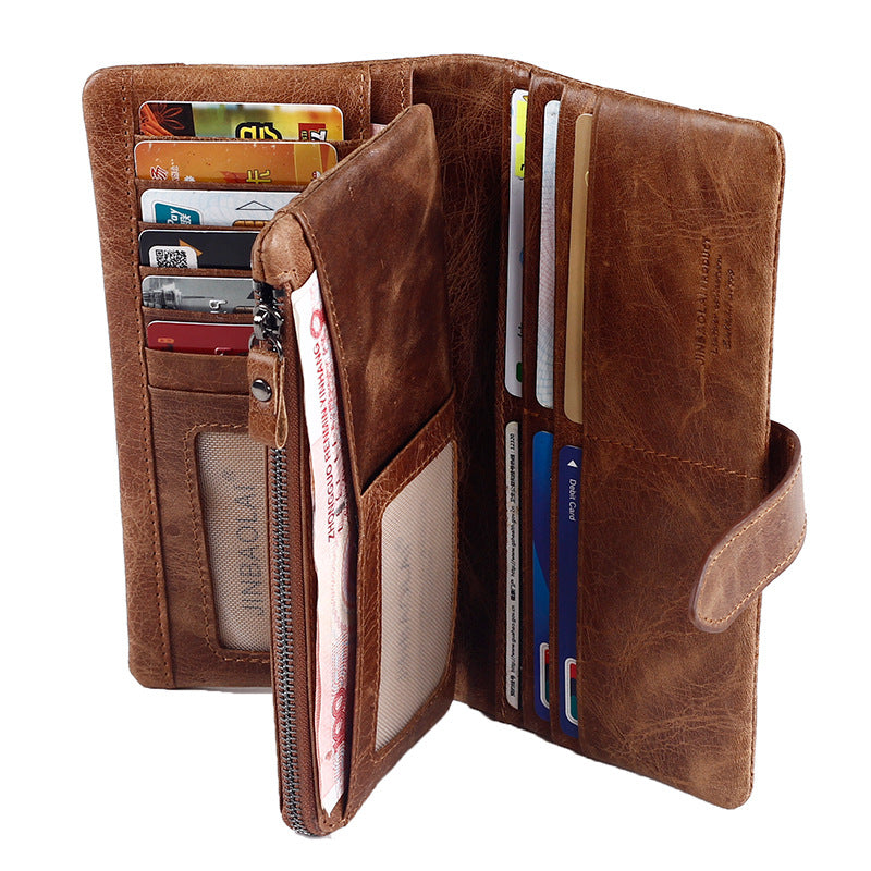 Men's Vintage Look Genuine Leather Long Bifold Wallet