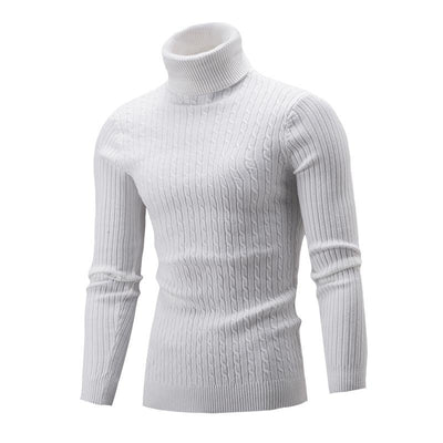 Men's Slim Turtleneck Pinstriped Pullover Sweater