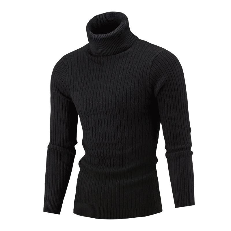 Men's Slim Turtleneck Pinstriped Pullover Sweater