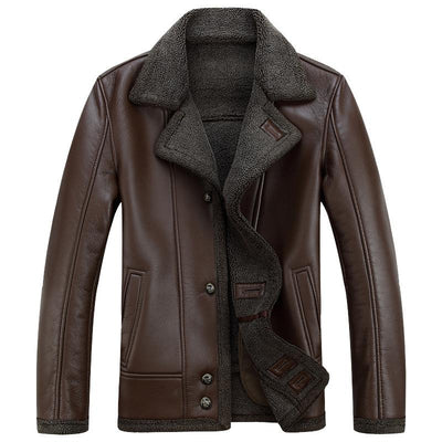Men's Leather Jacket With Fur Collar #002