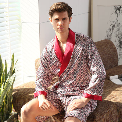 Two Pieces Summer Thin Silk Pajamas (Robes + Shorts)