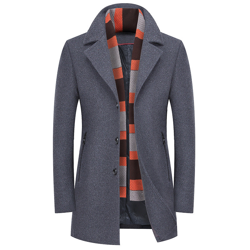 Winter Classic Business Wool Coat With Scarf