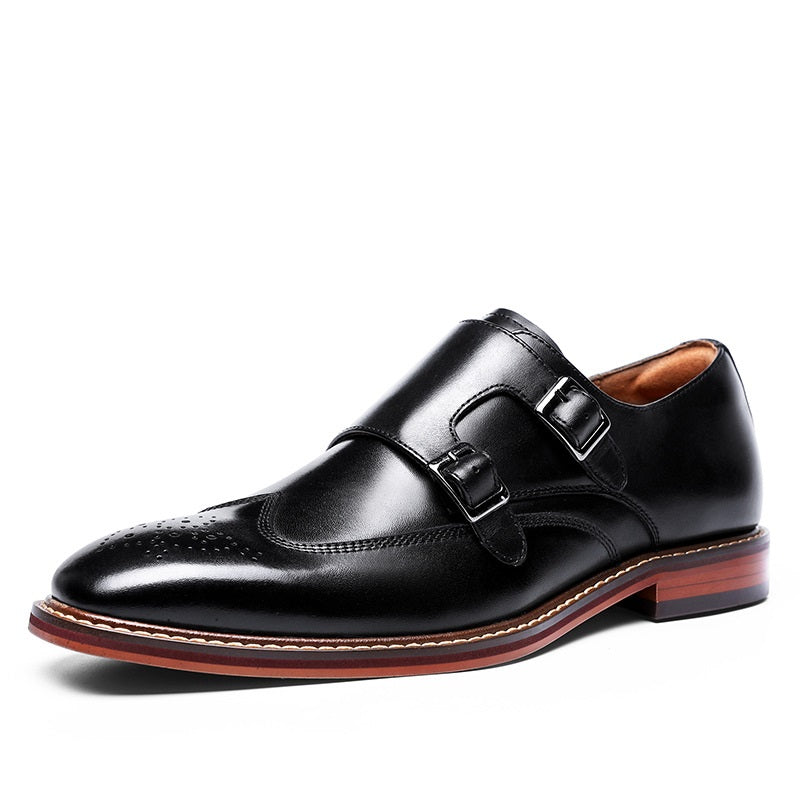 UnisonMen Genuine Leather Brogue Monk Shoes