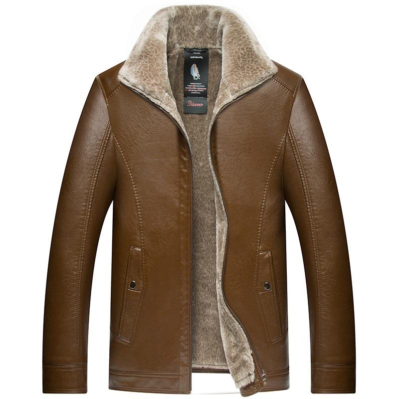 Men's Leather Jacket With Fur Collar