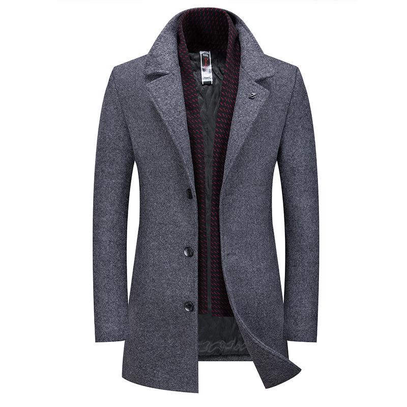 Classic Slim Wool Pea Coat With Scarf