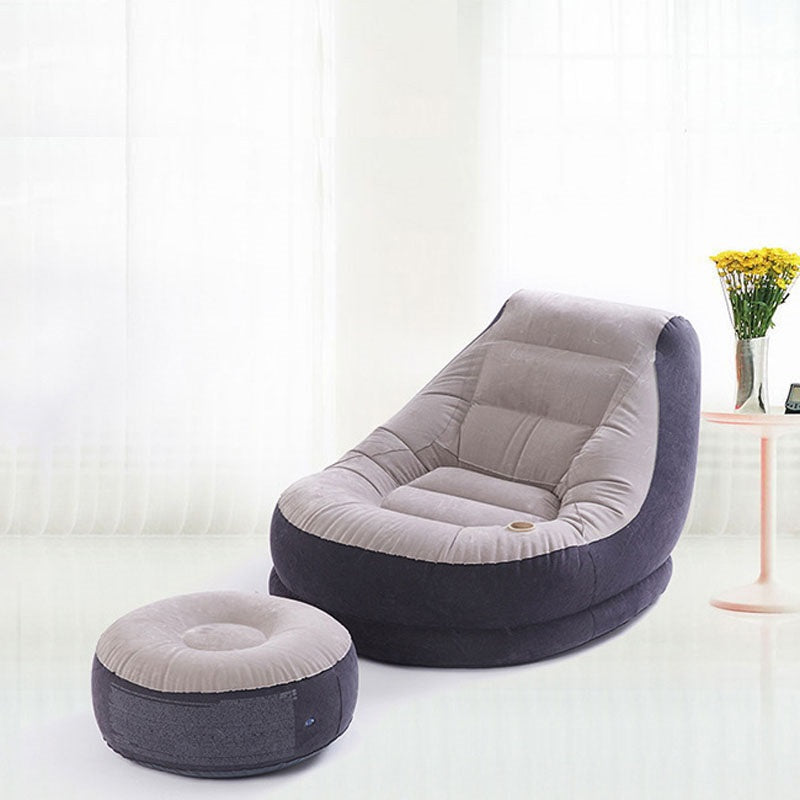 Inflatable Flocking Single Lazy Sofa With Footstool Chair