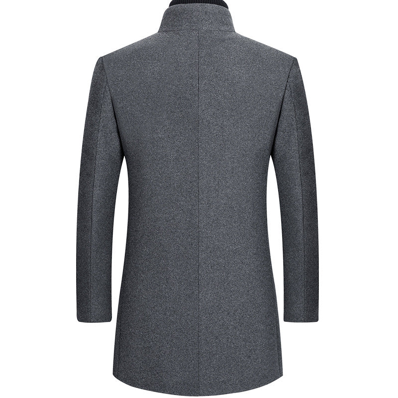 British Men's Thick Stand Collar Wool Blend Coat