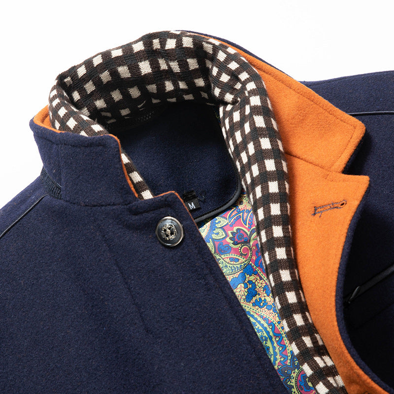 Men's Winter Thick Stand Collar Detachable Scarf Wool Coat